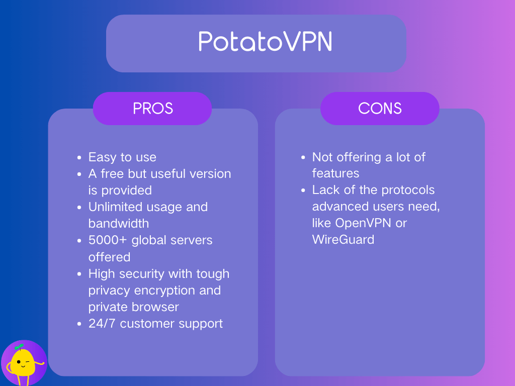 Pros and Cons of PotatoVPN