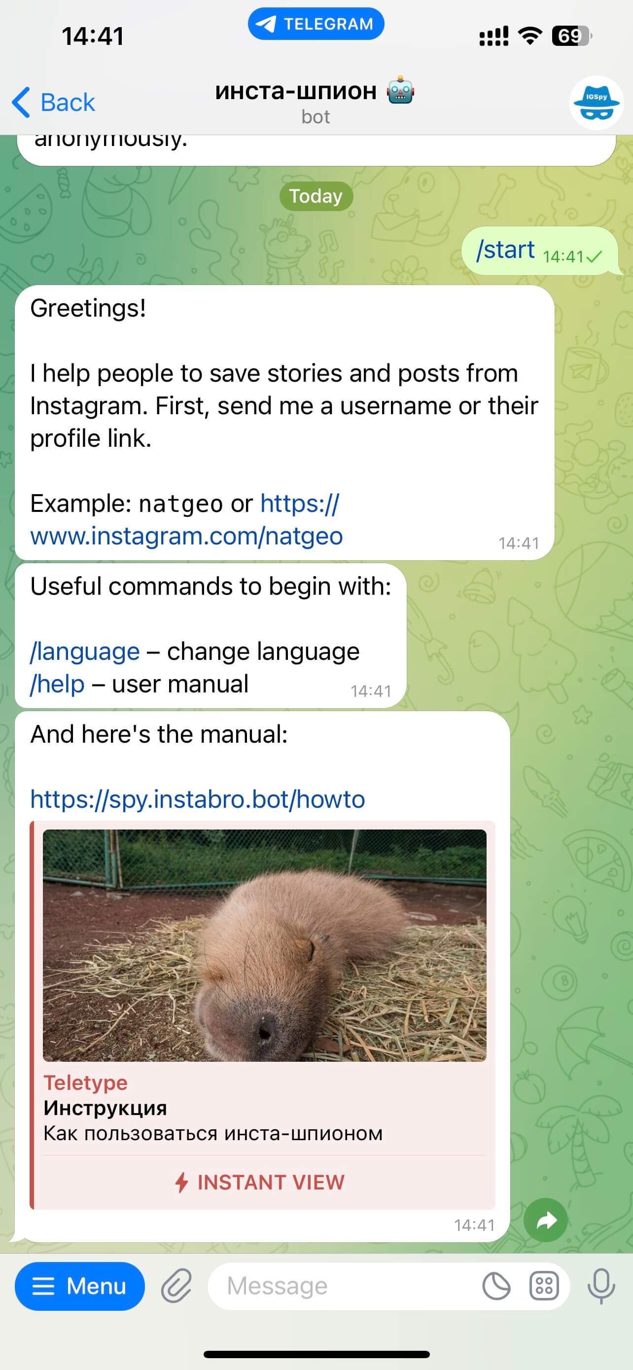 using telegram bots to watch story anonymously